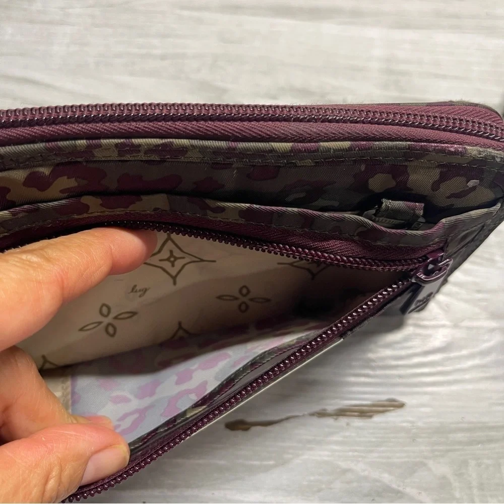 Lug Kickflip 3 Berry Khaki Leopard Print RFID Wristlet Wallet no crossbody strap